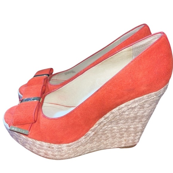 MICHAEL Michael Kors Shoes - MICHAEL KORS MEG 7M Wedges SUEDE Heels ORANGE Open Toes Peep Platforms Shoes